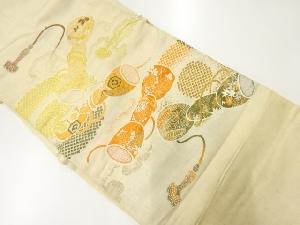 アンティーク　鼓胴に花模様織出し名古屋帯（材料）